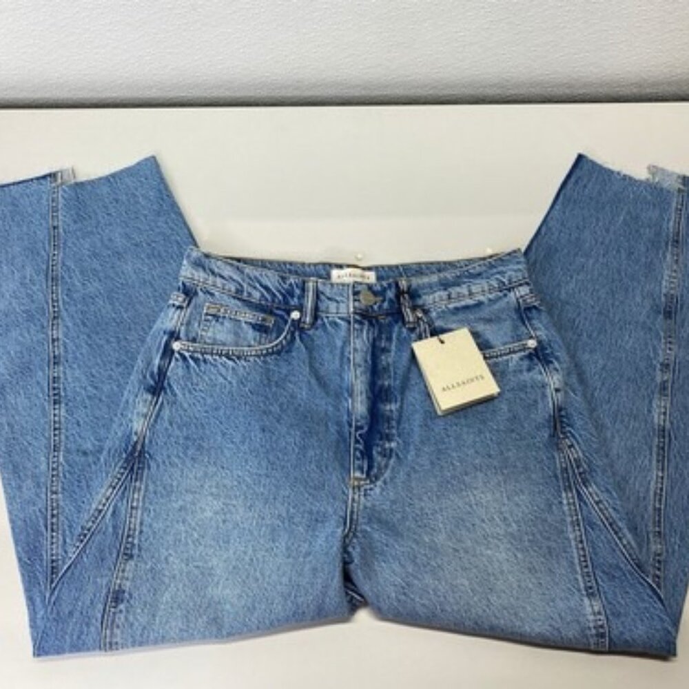 NEW ALLSAINTS Women’s Fox Mid-Rise Loose-Fit Ankle Jeans – Blue – Size 26